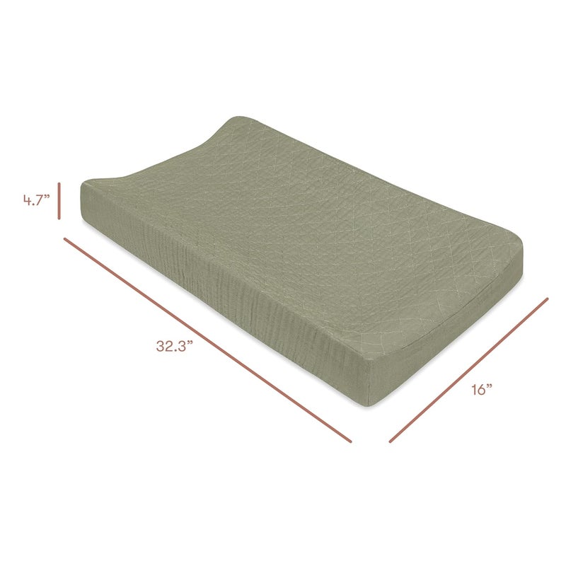 babyletto 100% Quilted Organic Cotton Changing Pad Cover, GOTS-Certified, Fitted 360°, Ultra-Soft and Breathable Muslin - Matcha Green - Image 3
